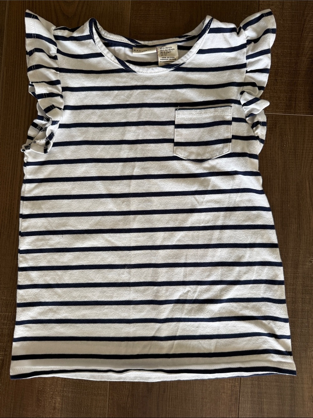 Max Studio Navy & White Striped Ruffle Sleeve Tee